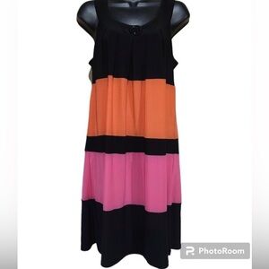 Tiana B. Colorblock Midi Dress in Black, Orange & Pink